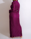 Autumn Long Sleeve Ruched High Slit Solid Color Lapel Women Casual Maxi Dresses Black Yellow Blue Red Purple S-2XL