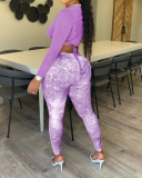 Long Sleeve Autumn Deep v-neck Sexy Two Piece Pant Set S-XL