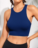 Women Short Sleeveless Solid Color Crew Neck Sports Vest S-L