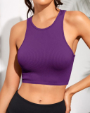Women Short Sleeveless Solid Color Crew Neck Sports Vest S-L