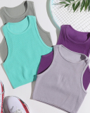Women Short Sleeveless Solid Color Crew Neck Sports Vest S-L