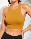 Women Short Sleeveless Solid Color Crew Neck Sports Vest S-L