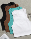 Women Short Sleeveless Solid Color Crew Neck Sports Vest S-L