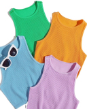 Women Short Sleeveless Solid Color Crew Neck Sports Vest S-L