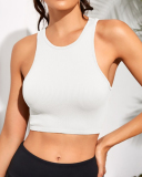 Women Short Sleeveless Solid Color Crew Neck Sports Vest S-L