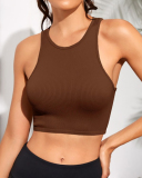 Women Short Sleeveless Solid Color Crew Neck Sports Vest S-L