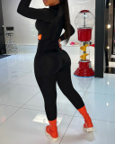 Women Colorblock Sexy Slim Mock Neck Long Sleeve Jumpsuits Green Rosy Black S-XL