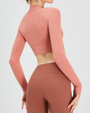 Spring Autumn Women Long Sleeve Solid Color Nuke Feeling Active Wear Top S-XL