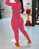 Women Colorblock Sexy Slim Mock Neck Long Sleeve Jumpsuits Green Rosy Black S-XL