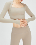 Spring Autumn Women Long Sleeve Solid Color Nuke Feeling Active Wear Top S-XL