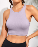 Women Short Sleeveless Solid Color Crew Neck Sports Vest S-L