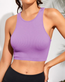 Women Short Sleeveless Solid Color Crew Neck Sports Vest S-L