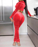 Solid Color Women Velvet Hooded Ruched Pants Sets Two Pieces Outfit Red Green Deep Brown Blue Gray S-XL