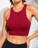 Women Short Sleeveless Solid Color Crew Neck Sports Vest S-L