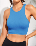 Women Short Sleeveless Solid Color Crew Neck Sports Vest S-L