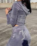Fall Women Long Sleeve Hoodies Velvet Sport Casual Pants Sets Two Pieces Outfit S-2XL