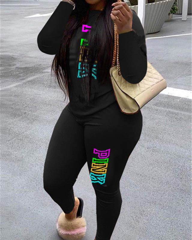Women Printed Fashion Sport Colorblock Casual Pants Sets Two Pieces Outfit Plus Size S-5XL