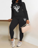 Women Fashion Printed Gradient Sport Long Sleeve Pants Sets Plus Size Two Piece Sets Black Wine Red Rosy Blue S-5XL