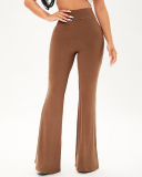 Women Solid Color High Waist Casual Flared Pants Gray Black Coffee S-2XL