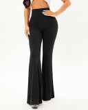 Women Solid Color High Waist Casual Flared Pants Gray Black Coffee S-2XL