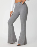 Women Solid Color High Waist Casual Flared Pants Gray Black Coffee S-2XL