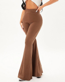 Women Solid Color High Waist Casual Flared Pants Gray Black Coffee S-2XL