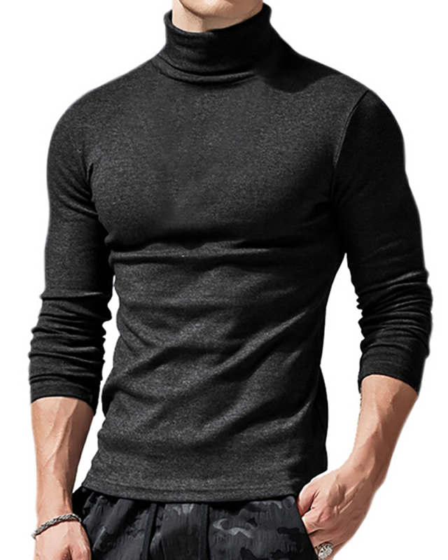 Men's Autumn Basic Solid Color Long Sleeve High Neck T-shirt S-2XL