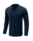Men's Hot Sale Long Sleeve Pocket Solid Color Linen Shirt S-2XL