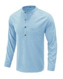Men's Hot Sale Long Sleeve Pocket Solid Color Linen Shirt S-2XL