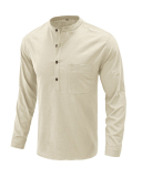 Men's Hot Sale Long Sleeve Pocket Solid Color Linen Shirt S-2XL