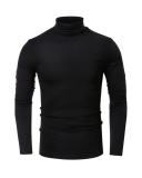 Men's Autumn Basic Solid Color Long Sleeve High Neck T-shirt S-2XL