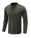 Men's Hot Sale Long Sleeve Pocket Solid Color Linen Shirt S-2XL