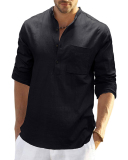 Men's Hot Sale Long Sleeve Pocket Solid Color Linen Shirt S-2XL