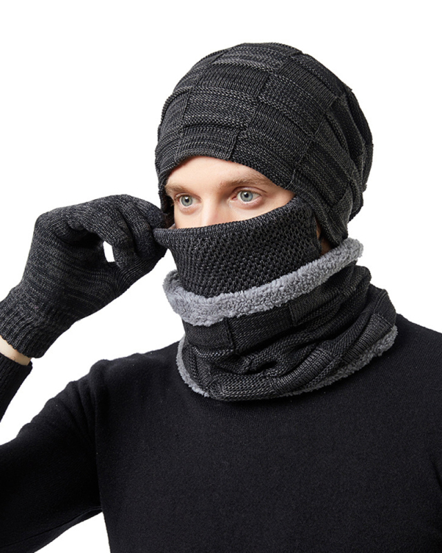 4PCS  Set Wholesale Unisex Beanie Hat Scarf Gloves Set