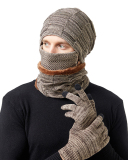 4PCS  Set Wholesale Unisex Beanie Hat Scarf Gloves Set