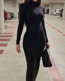 Black Long Sleeve Women Fashion Autumn Dress S-L