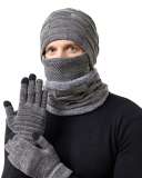 4PCS  Set Wholesale Unisex Beanie Hat Scarf Gloves Set