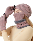 4PCS  Set Wholesale Unisex Beanie Hat Scarf Gloves Set
