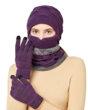 4PCS  Set Wholesale Unisex Beanie Hat Scarf Gloves Set