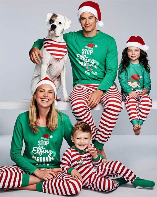 Cartoon Striped Christmas House Wear Familiar Two Piece Costume