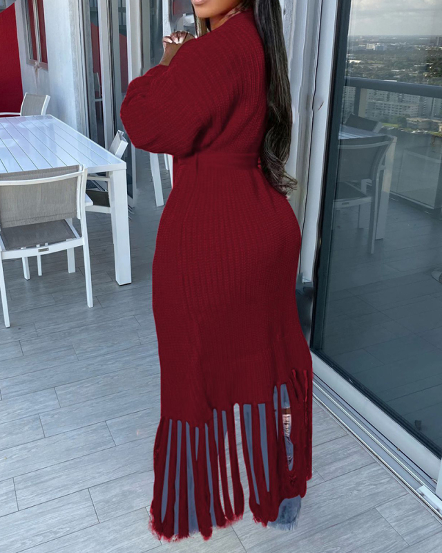 Oversize Tassel Sweater Cardigan Overcoat Long Sleeve Sweater Coat