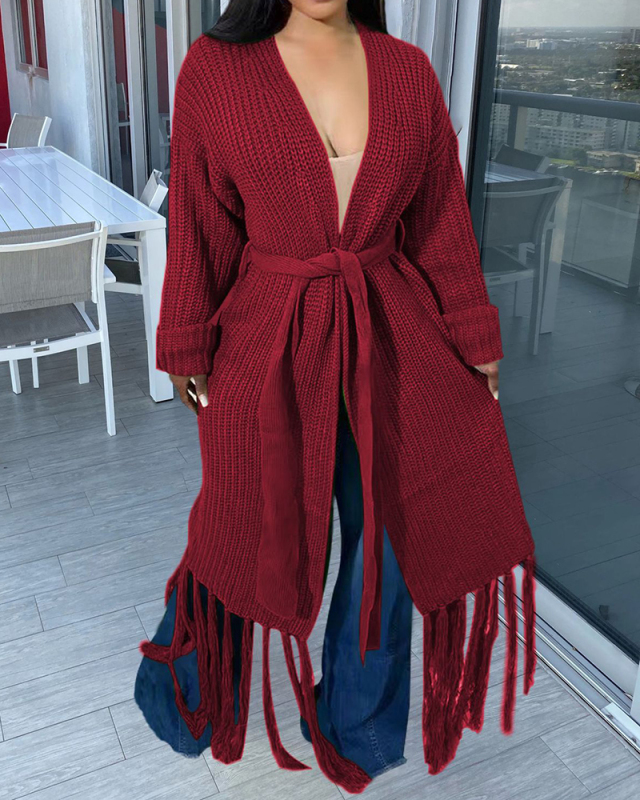 Oversize Tassel Sweater Cardigan Overcoat Long Sleeve Sweater Coat