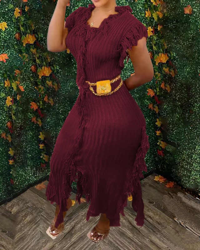 Wholesale Knitted Dress Tassle Sleeveless Women Sweater Dress