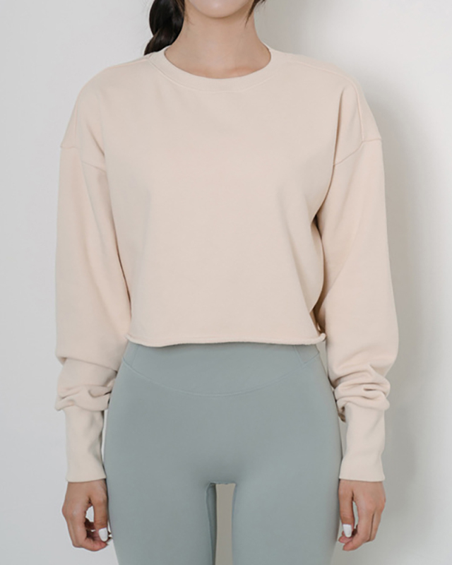 Autumn Winter Long Sleeve Outside Solid Color Fitness Fashion T-shirt White Apricot Pink Gray One Size