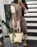 Women Colorblock Long Sleeve Casual Fashion Sweater Pants Sets Two Pieces Outfit Black Coffee Wine Red S-2XL