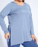 Women Solid Color Long Sleeve Hoodies Plus Size Yoga Set Blue Pink Purple Brown Black XL-4XL