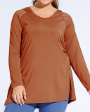 Women Solid Color Long Sleeve Hoodies Plus Size Yoga Set Blue Pink Purple Brown Black XL-4XL