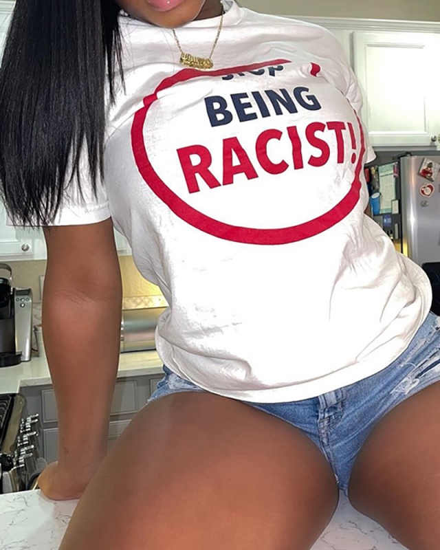 Fashion Summer Shorts Sleeve Casual Printed T-shirts White S-L