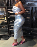 Hot Sale Silver Show Waist Bubble Maxi Skirt Sets Two Pieces Outfit S-L