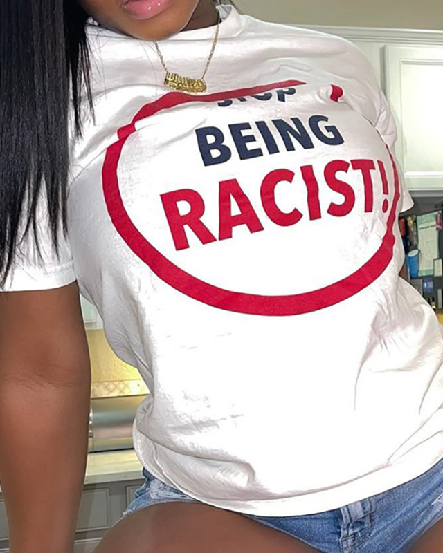 Fashion Summer Shorts Sleeve Casual Printed T-shirts White S-L